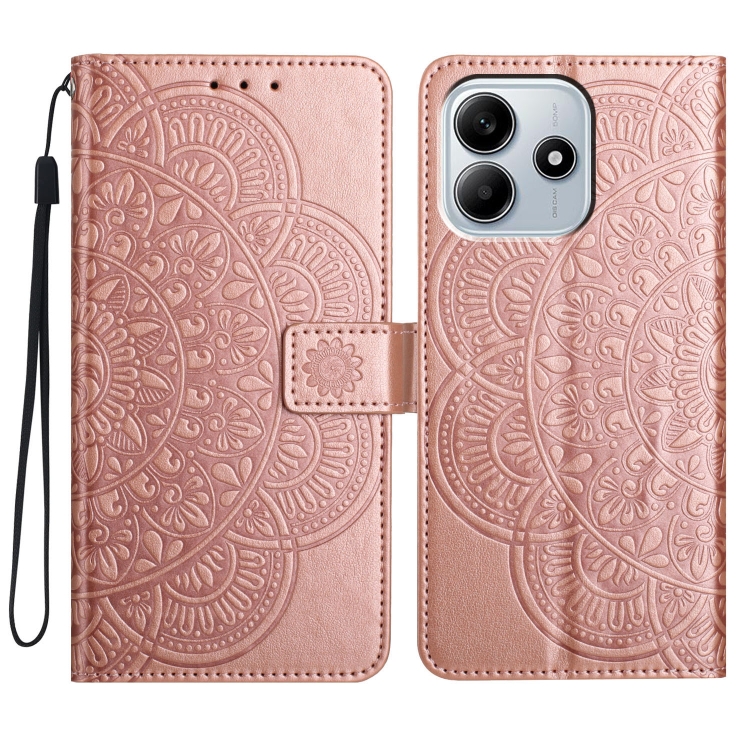 

For Redmi Note 14 5G Flower Embossed Leather Phone Case(Rose Gold)