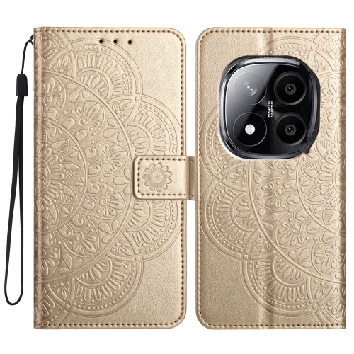 

For Redmi Note 14 Pro 5G Flower Embossed Leather Phone Case(Gold)