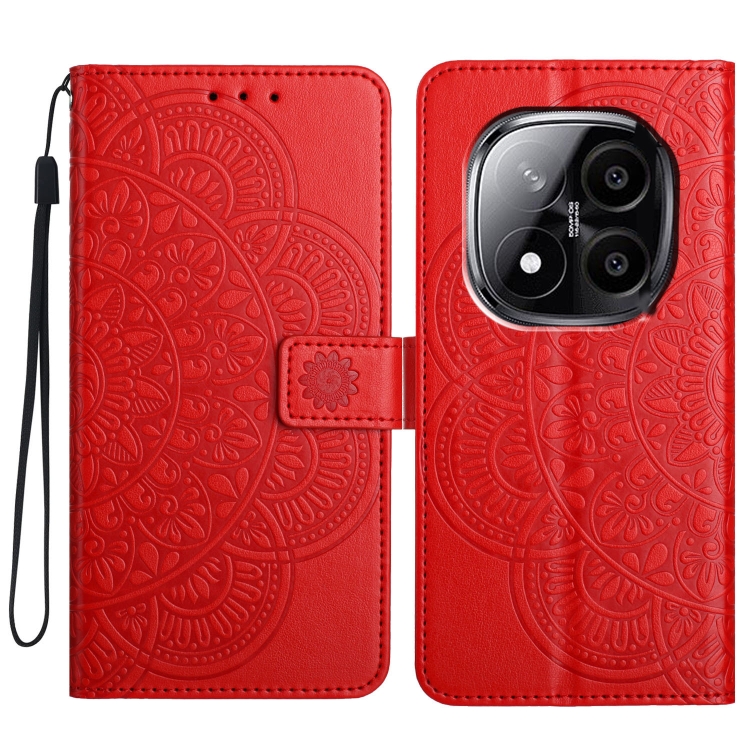 

For Redmi Note 14 Pro+ 5G Flower Embossed Leather Phone Case(Red)