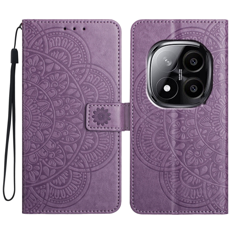 

For Redmi Note 14 Pro+ 5G Flower Embossed Leather Phone Case(Purple)