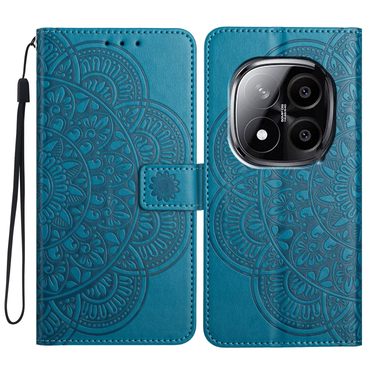 

For Redmi Note 14 Pro+ 5G Flower Embossed Leather Phone Case(Blue)