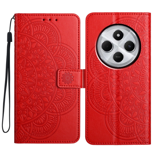 For Redmi A4 5G Flower Embossed Leather Phone Case(Red)