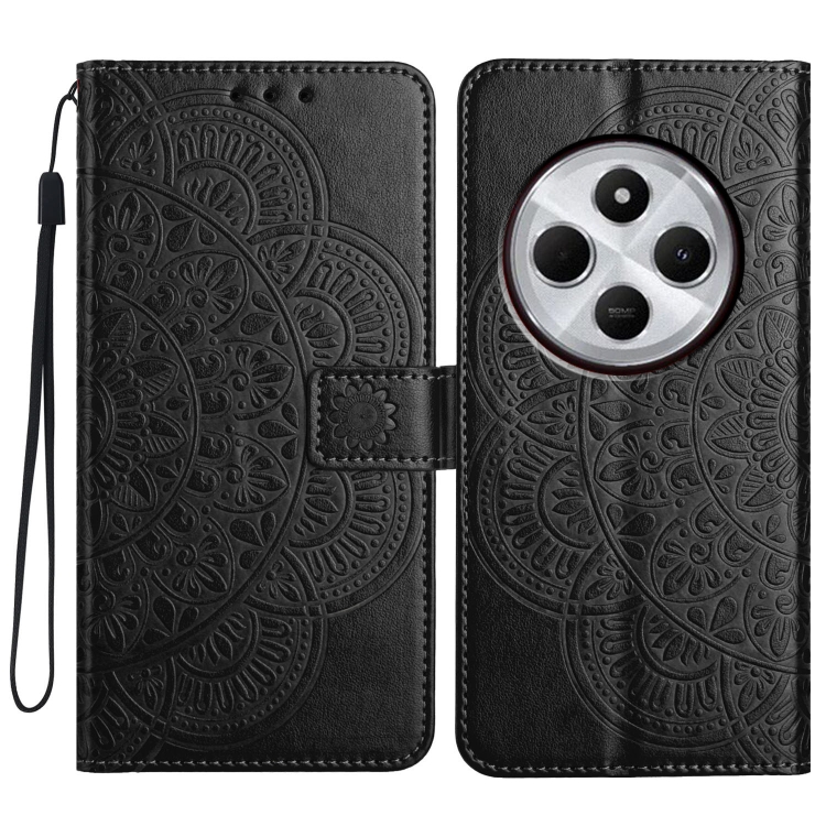 

For Redmi A4 5G Flower Embossed Leather Phone Case(Black)