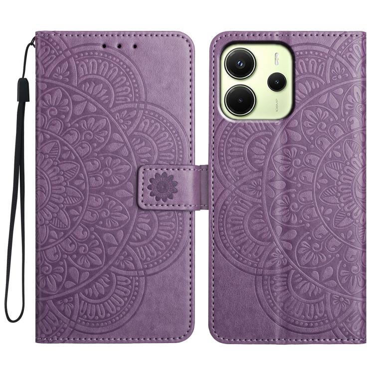 

For Redmi Note 14 4G 164.84mm Flower Embossed Leather Phone Case(Purple)