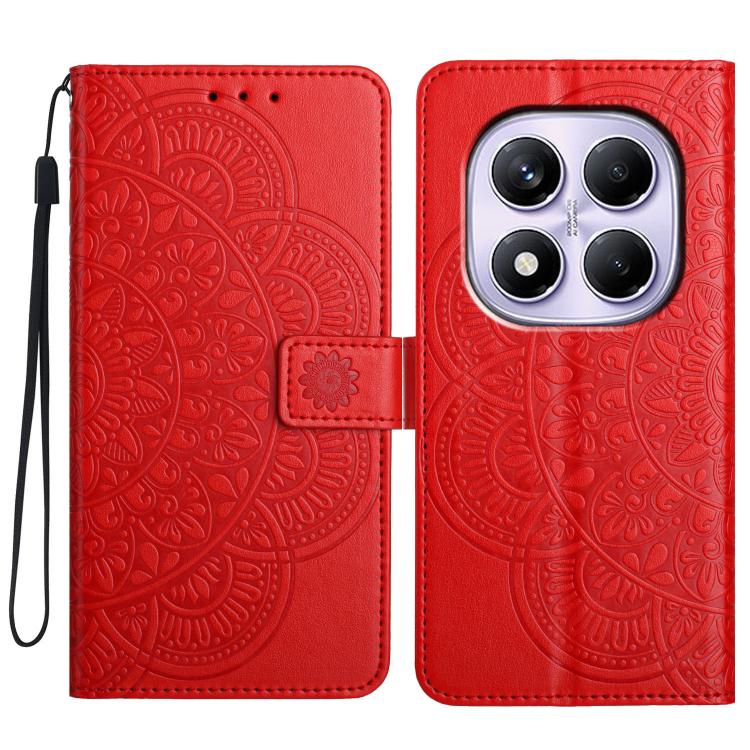 

For Redmi Note 14 Pro 4G Flower Embossed Leather Phone Case(Red)