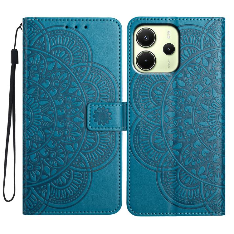 

For Redmi Note 14 4G 163.25mm Flower Embossed Leather Phone Case(Blue)