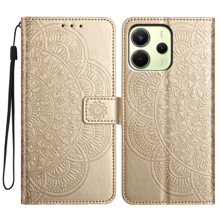 

For Redmi Note 14 4G 163.25mm Flower Embossed Leather Phone Case(Gold)