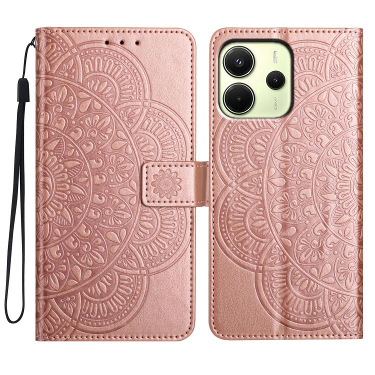 

For Redmi Note 14 4G 163.25mm Flower Embossed Leather Phone Case(Rose Gold)