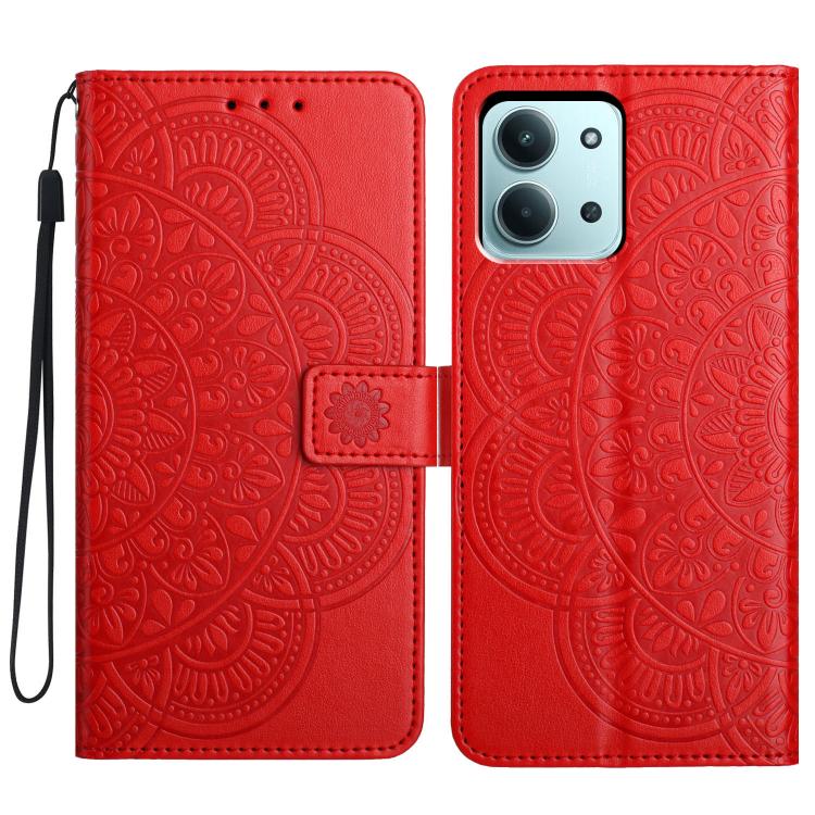 

For Redmi 15C 5G / 4G EU 173mm Flower Embossed Leather Phone Case(Red)