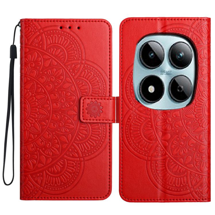 

For Redmi Note 15 Pro+ 5G Global 163.3mm Flower Embossed Leather Phone Case(Red)