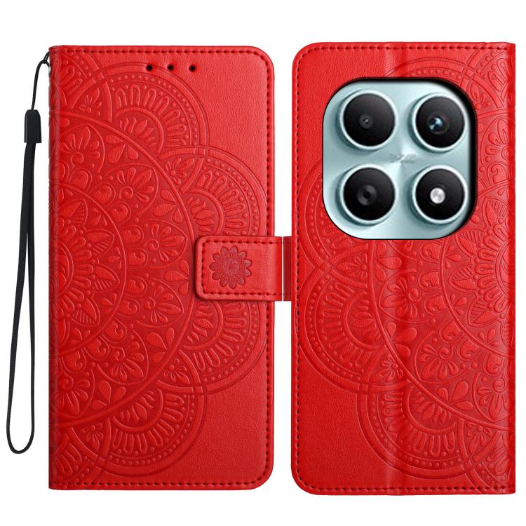 

For Redmi Note 15 4G / 5G Global 164mm Flower Embossed Leather Phone Case(Red)