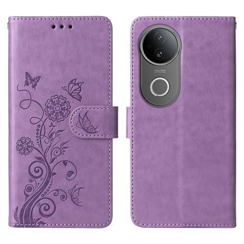 

For vivo S20 Embossed Butterfly Flowers Leather Phone Case(Purple)