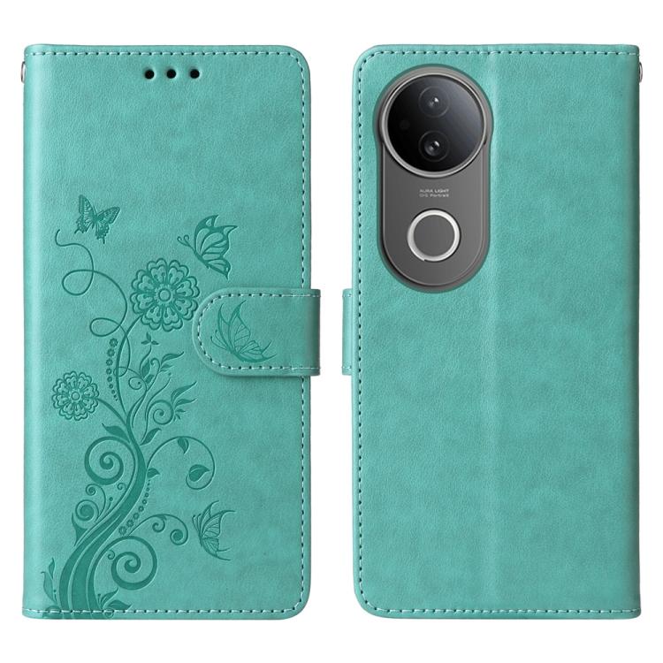 

For vivo S20 Embossed Butterfly Flowers Leather Phone Case(Green)