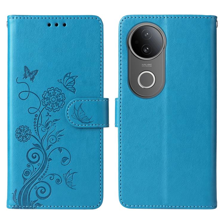 

For vivo S20 Embossed Butterfly Flowers Leather Phone Case(Blue)