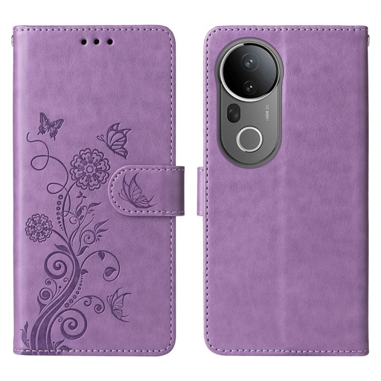 

For vivo S20 Pro Embossed Butterfly Flowers Leather Phone Case(Purple)