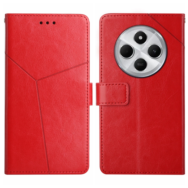 

For Redmi 14C 4G Y-shaped Pattern Flip Leather Phone Case(Red)
