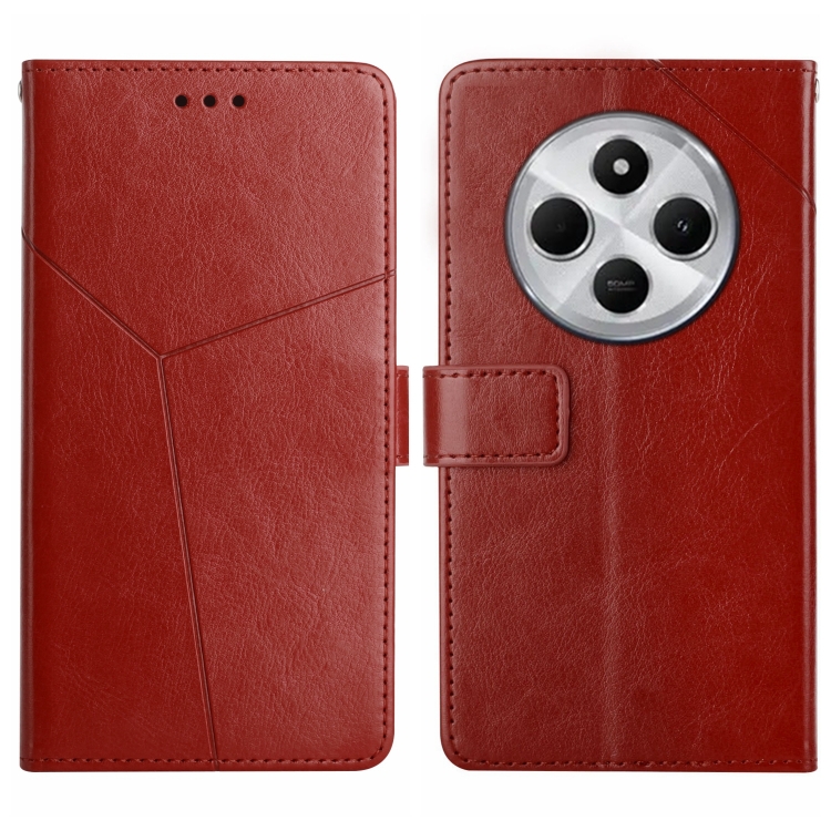 

For Redmi 14C 4G Y-shaped Pattern Flip Leather Phone Case(Brown)