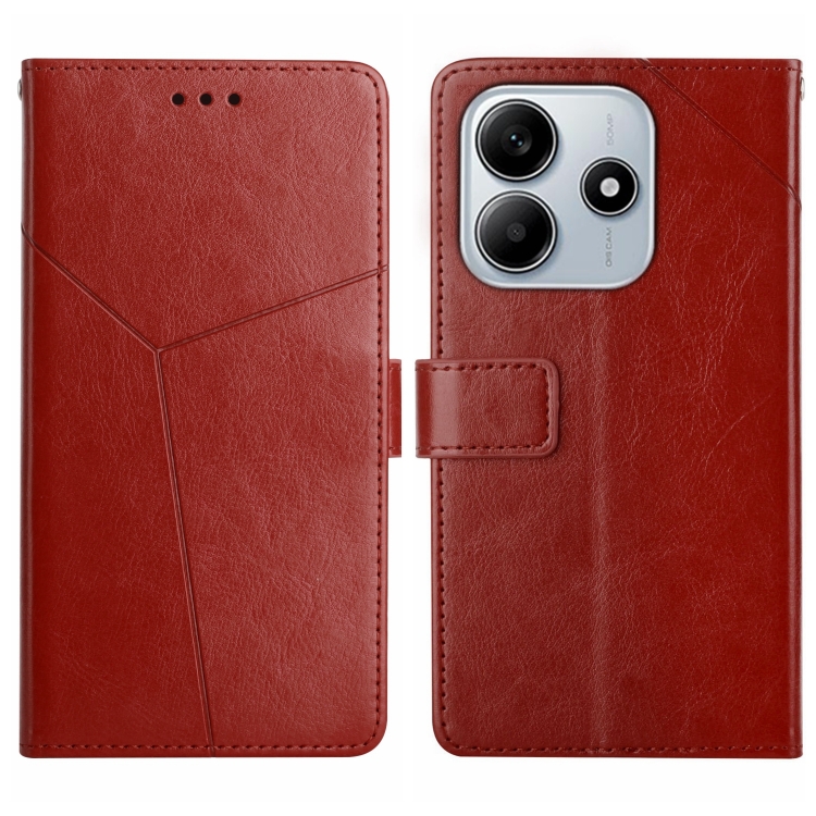 

For Redmi Note 14 5G Y-shaped Pattern Flip Leather Phone Case(Brown)