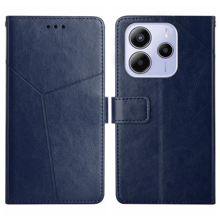 

For Redmi Note 14 4G 163.25mm Y-shaped Pattern Flip Leather Phone Case(Blue)