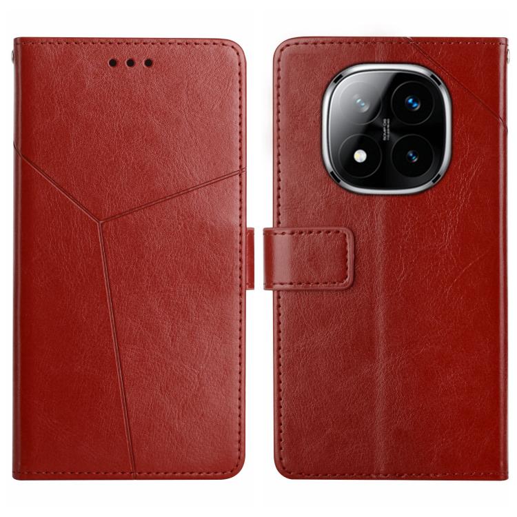 

For Redmi Note 14 Pro 4G Y-shaped Pattern Flip Leather Phone Case(Brown)