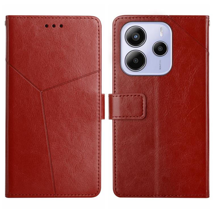

For Redmi Note 14 4G 164.84mm EU Version Y-shaped Pattern Flip Leather Phone Case(Brown)