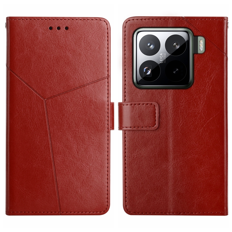 

For Xiaomi 15 Pro Y-shaped Pattern Flip Leather Phone Case(Brown)