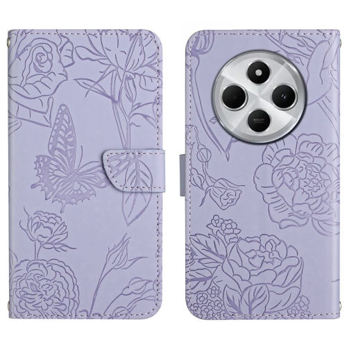 

For Redmi 14C 4G Skin Feel Butterfly Embossed Flip Leather Phone Case(Purple)