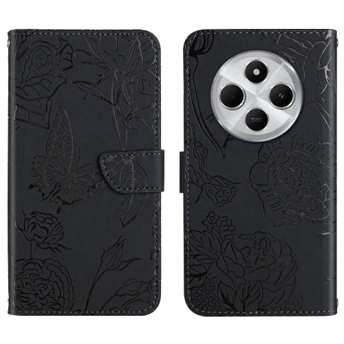 

For Redmi 14C 4G Skin Feel Butterfly Embossed Flip Leather Phone Case(Black)