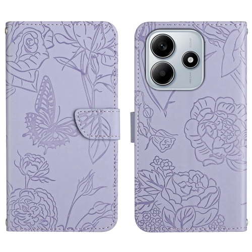 

For Redmi Note 14 5G Skin Feel Butterfly Embossed Flip Leather Phone Case(Purple)