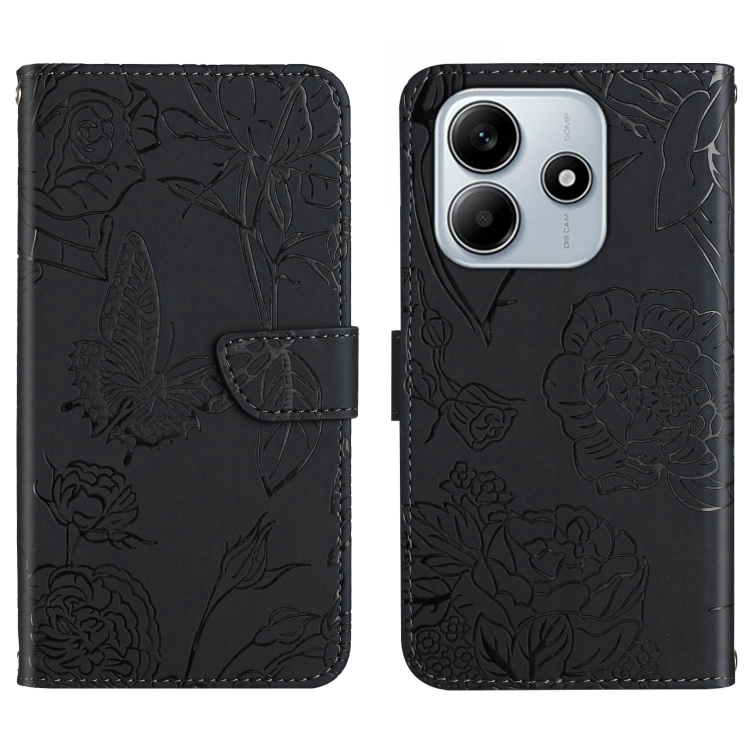 

For Redmi Note 14 5G Skin Feel Butterfly Embossed Flip Leather Phone Case(Black)