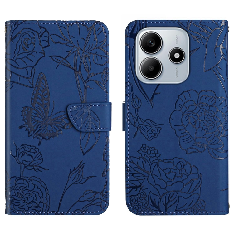 

For Redmi Note 14 5G Skin Feel Butterfly Embossed Flip Leather Phone Case(Blue)