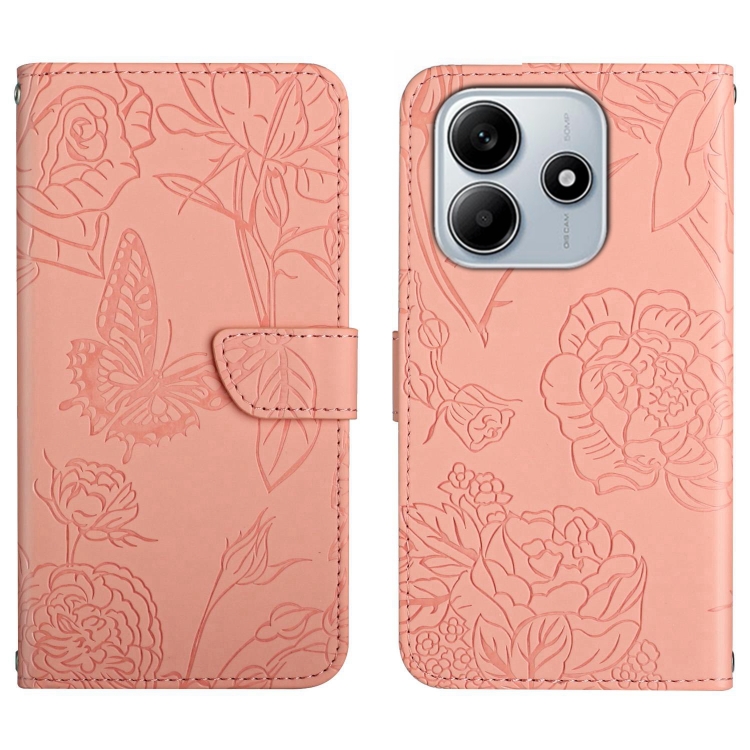 

For Redmi Note 14 5G Skin Feel Butterfly Embossed Flip Leather Phone Case(Pink)