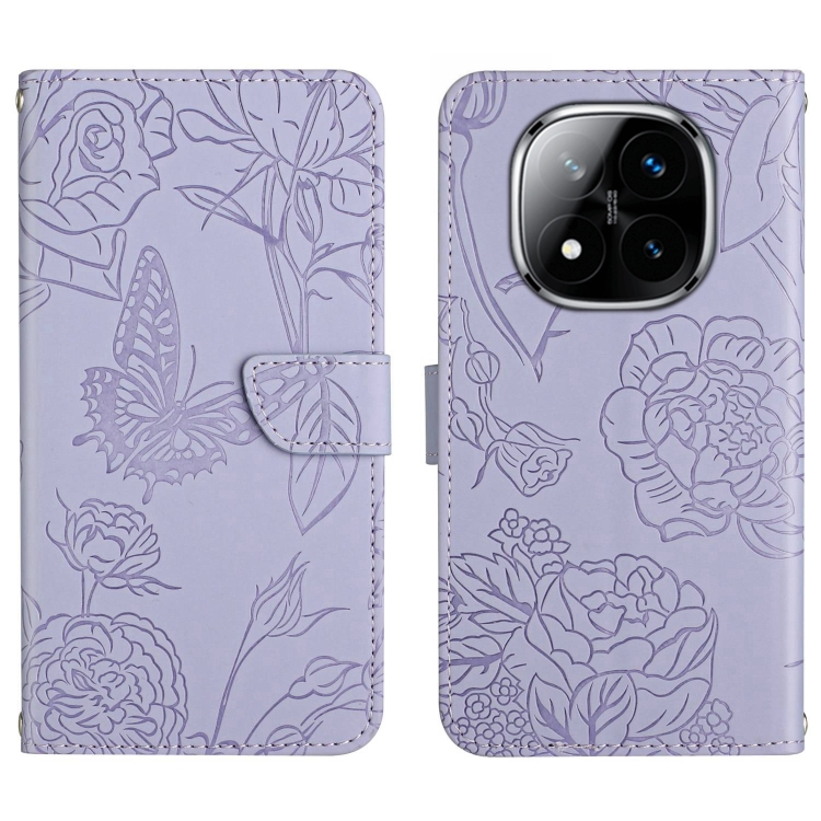 

For Redmi Note 14 Pro+ 5G Skin Feel Butterfly Embossed Flip Leather Phone Case(Purple)