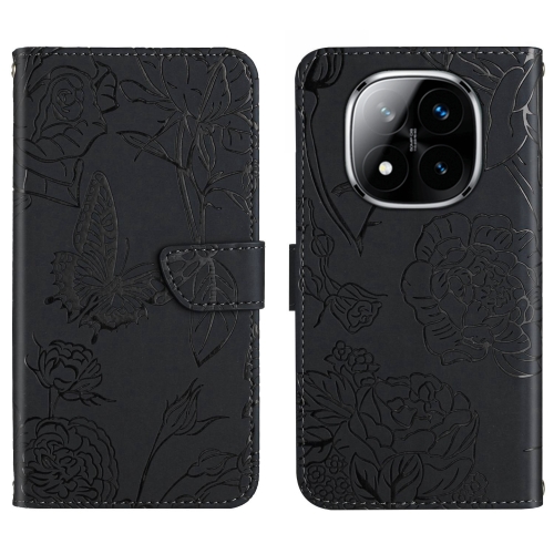 

For Redmi Note 14 Pro+ 5G Skin Feel Butterfly Embossed Flip Leather Phone Case(Black)