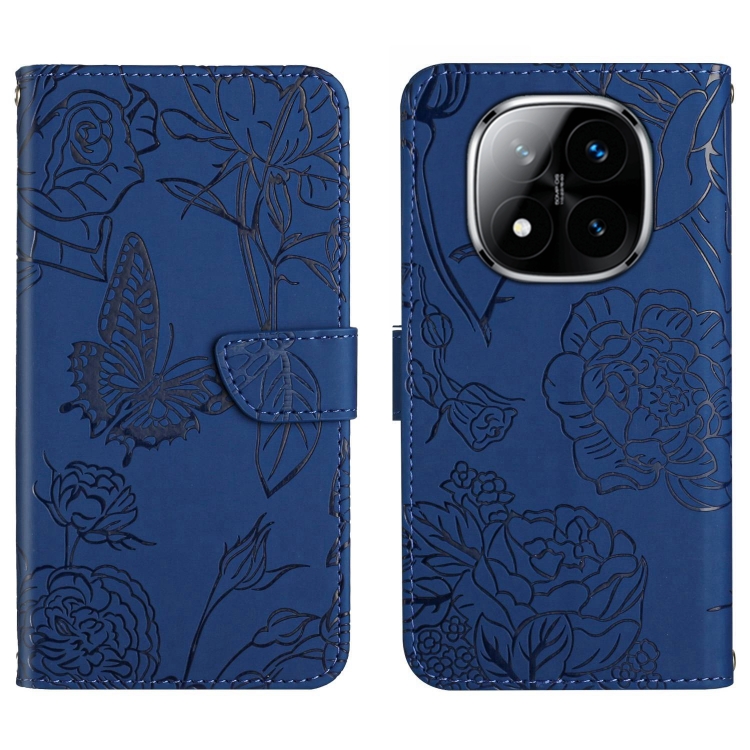 

For Redmi Note 14 Pro+ 5G Skin Feel Butterfly Embossed Flip Leather Phone Case(Blue)