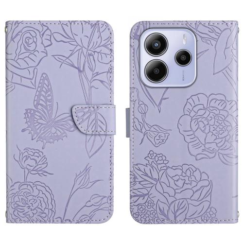 

For Redmi Note 14 4G Skin Feel Butterfly Embossed Flip Leather Phone Case(Purple)