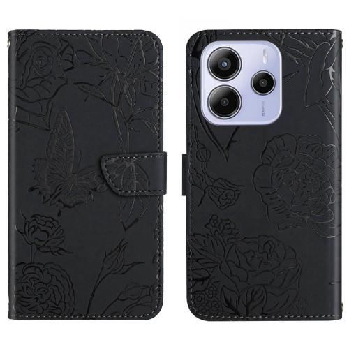 

For Redmi Note 14 4G Skin Feel Butterfly Embossed Flip Leather Phone Case(Black)