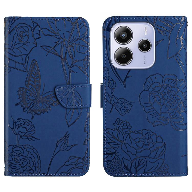 

For Redmi Note 14 4G 163.25mm Skin Feel Butterfly Embossed Flip Leather Phone Case(Blue)