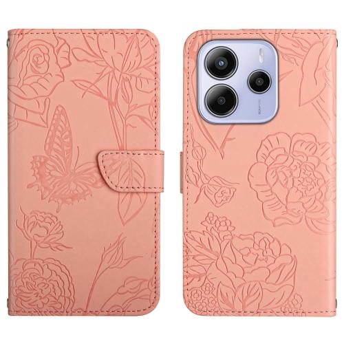 

For Redmi Note 14 4G 163.25mm Skin Feel Butterfly Embossed Flip Leather Phone Case(Pink)