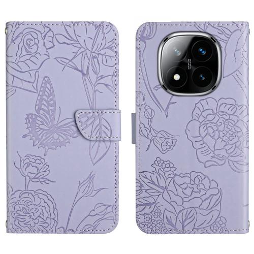 

For Redmi Note 14 Pro 4G Skin Feel Butterfly Embossed Flip Leather Phone Case(Purple)