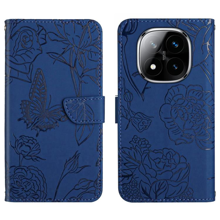 

For Redmi Note 14 Pro 4G Skin Feel Butterfly Embossed Flip Leather Phone Case(Blue)