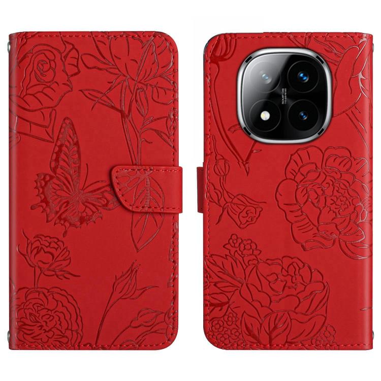 

For Redmi Note 14 Pro 4G Skin Feel Butterfly Embossed Flip Leather Phone Case(Red)