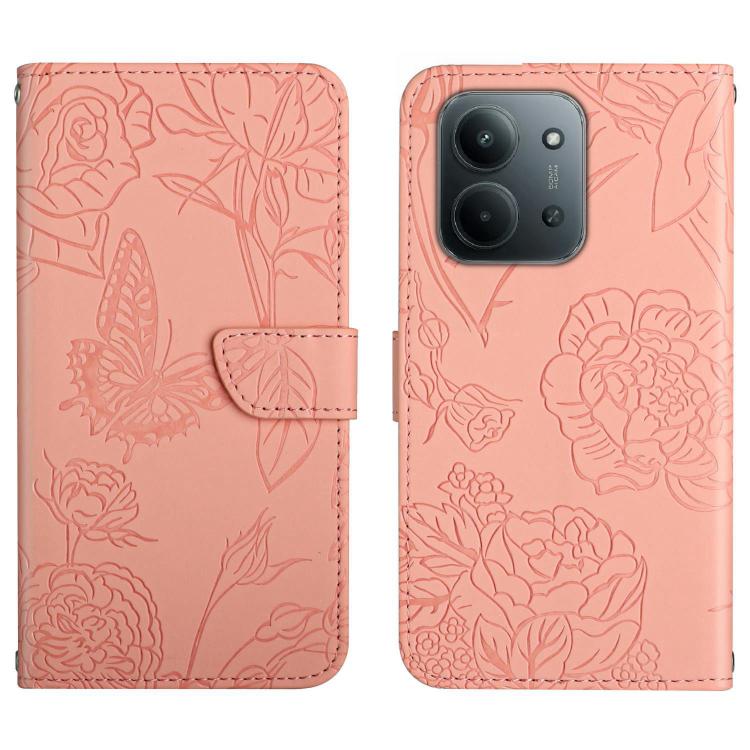 

For Redmi 15C 5G / 4G Global 171mm Skin Feel Butterfly Embossed Flip Leather Phone Case(Pink)