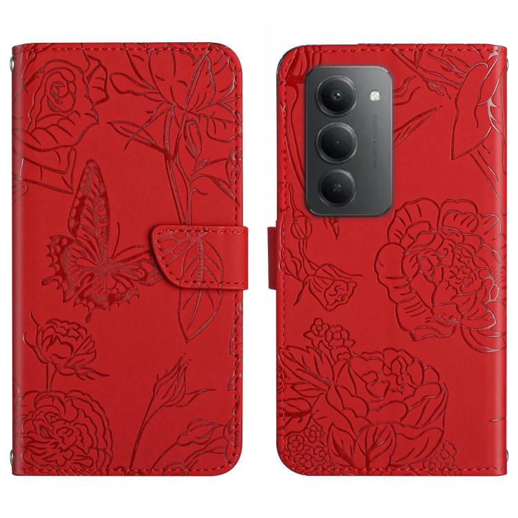 

For Redmi 15 5G / 4G EU 171mm Skin Feel Butterfly Embossed Flip Leather Phone Case(Red)