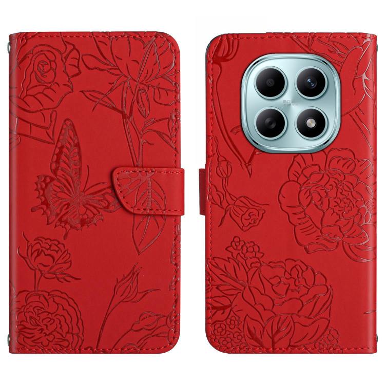 

For Redmi Note 15 5G Global 164mm Skin Feel Butterfly Embossed Flip Leather Phone Case(Red)