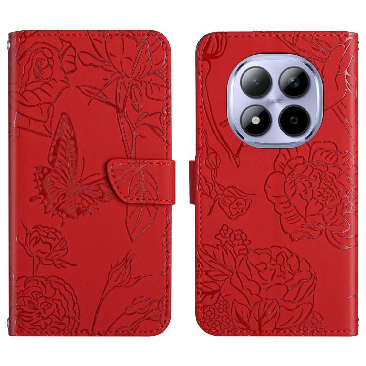 

For Redmi Note 15 Pro 5G Global 163.6mm Skin Feel Butterfly Embossed Flip Leather Phone Case(Red)