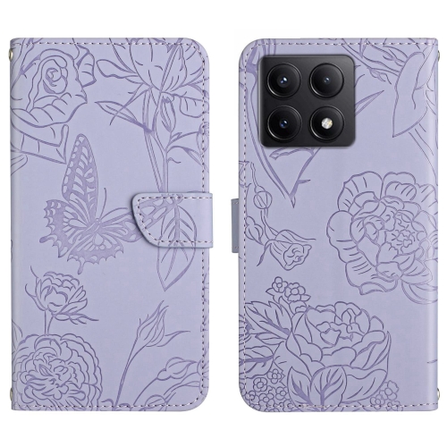 

For Xiaomi 14T Pro 5G Global Skin Feel Butterfly Embossed Flip Leather Phone Case(Purple)