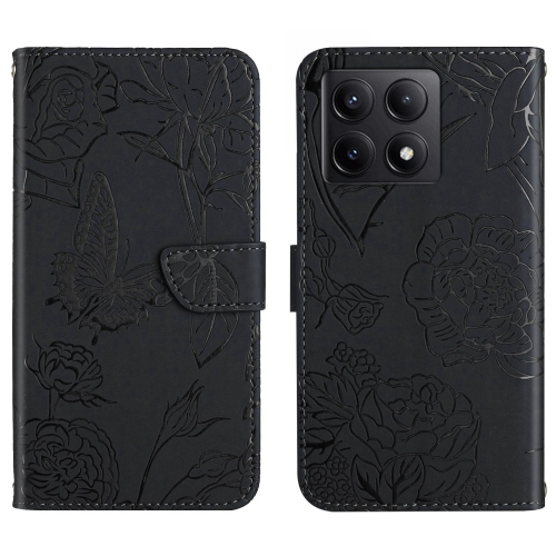 

For Xiaomi 14T Pro 5G Global Skin Feel Butterfly Embossed Flip Leather Phone Case(Black)