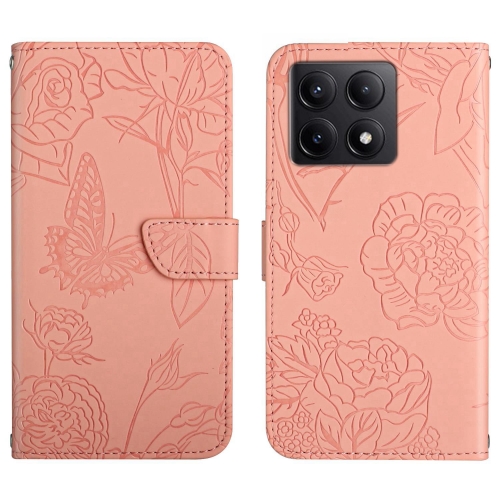 

For Xiaomi 14T Pro 5G Global Skin Feel Butterfly Embossed Flip Leather Phone Case(Pink)