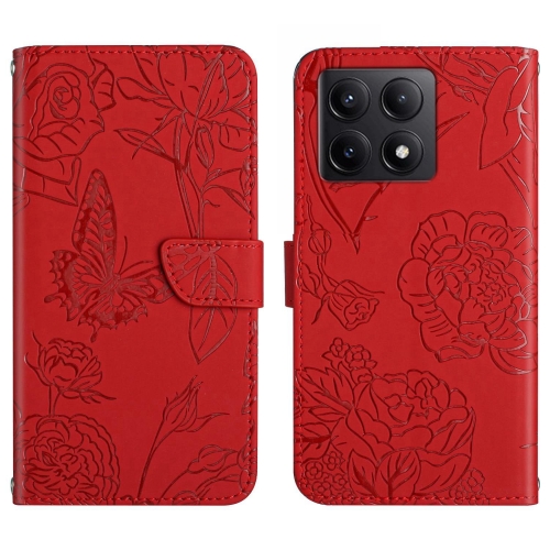 

For Xiaomi 14T Pro 5G Global Skin Feel Butterfly Embossed Flip Leather Phone Case(Red)